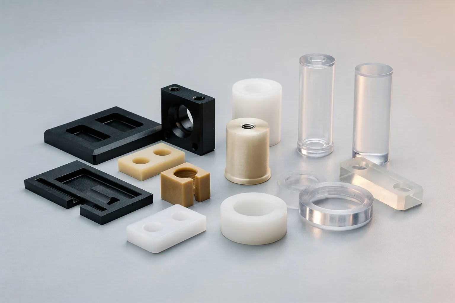 Machined engineering plastic parts in varied materials