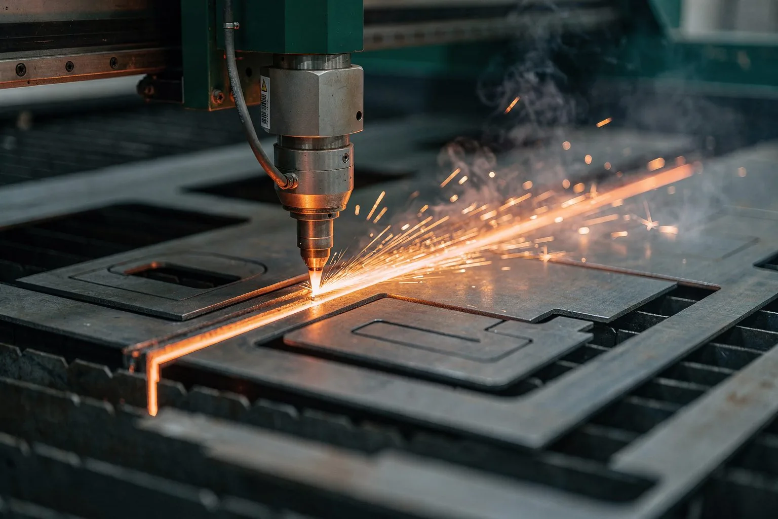 Fiber laser cutting a steel sheet