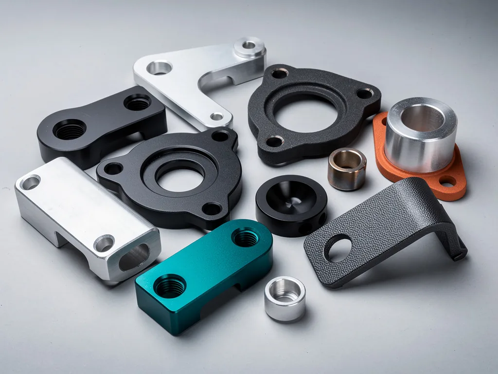 Machined parts with anodized, bead-blasted and powder-coat finishes